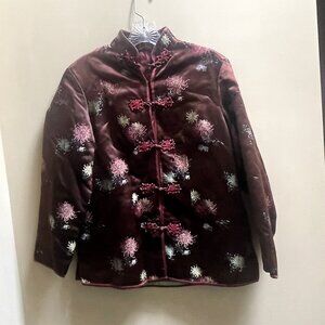 Women's Embroidered Floral Chinese Long Sleeve Crop Jacket